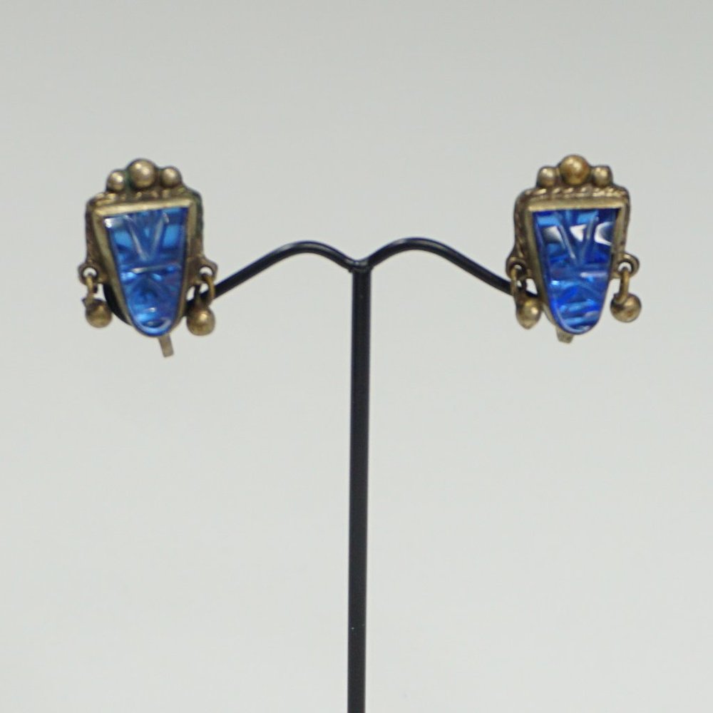 2/$30 - Vintage Sterling Silver and Blue Stone Clip-On Earrings - Picture 2 of 5